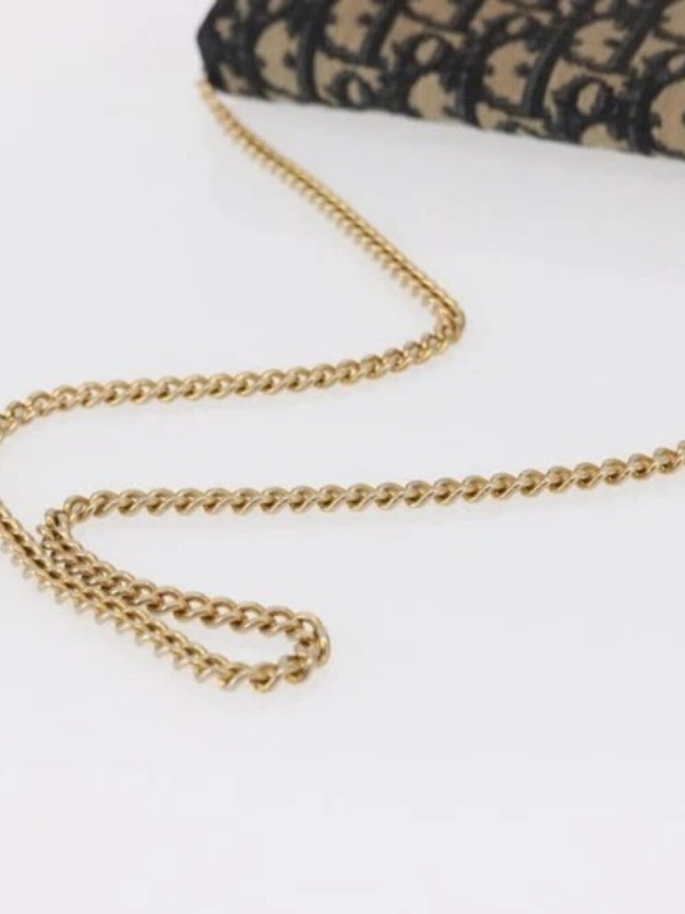 Christian Dior Trotter Canvas Chain Shoulder Bag Navy Gold Auth 162506A - Picture 7 of 16